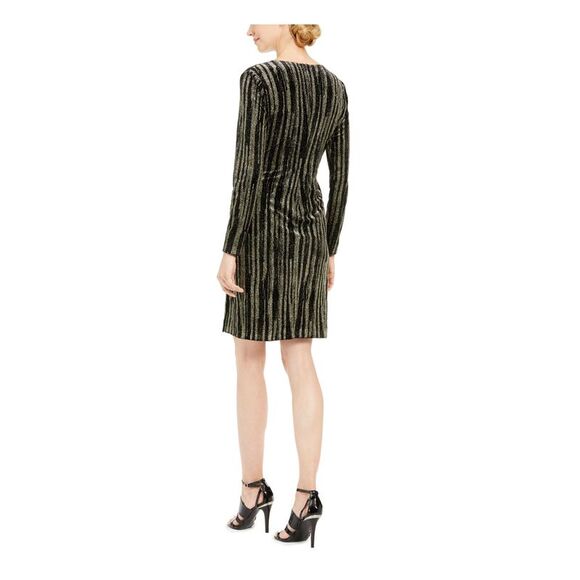 NWT CALVIN KLEIN Womens Black Long Sleeve V Neck Short Cocktail Sheath Dress 8